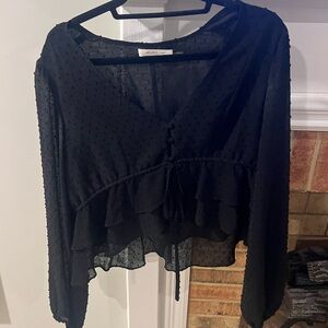 Mustard Seed Black Ruffled Blouse